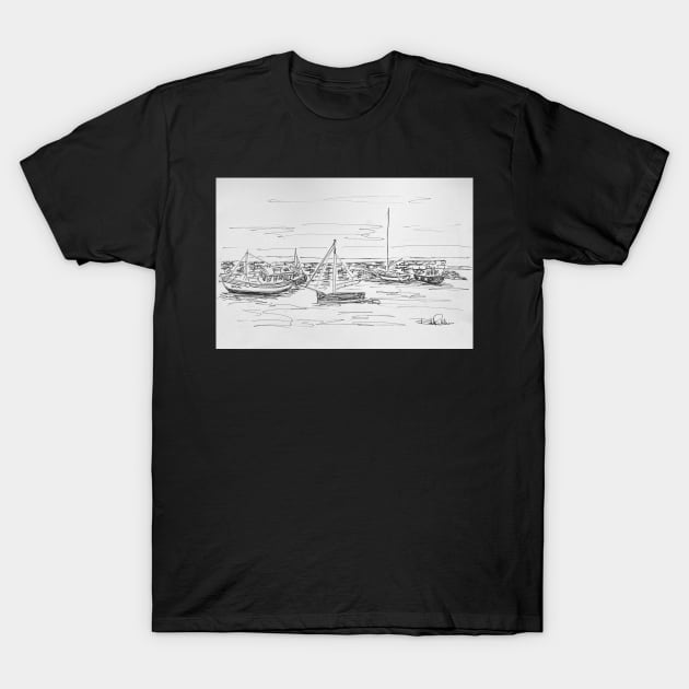 Boats on New Quay Beach T-Shirt by bobpetcher